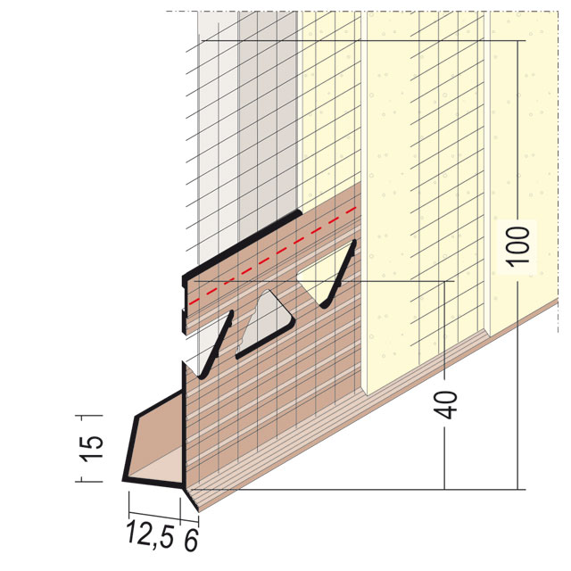 Einfassprofil mit Tropfkante und Gewebe für Putzträgerplatte