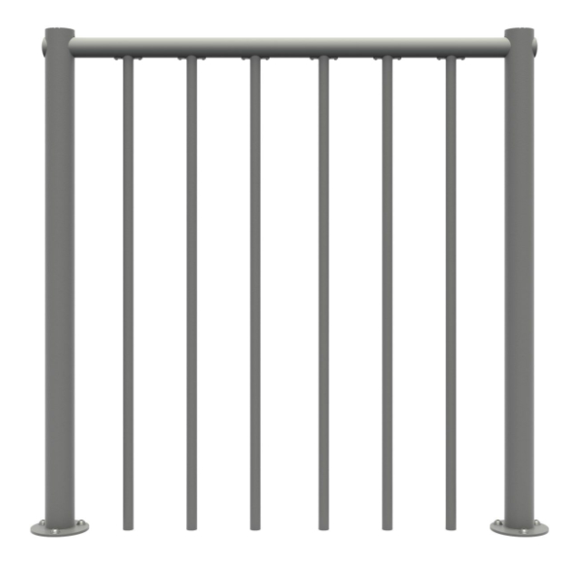 Brüstungsgeländer mit vertikalen Stäben und PVC-Handlauf