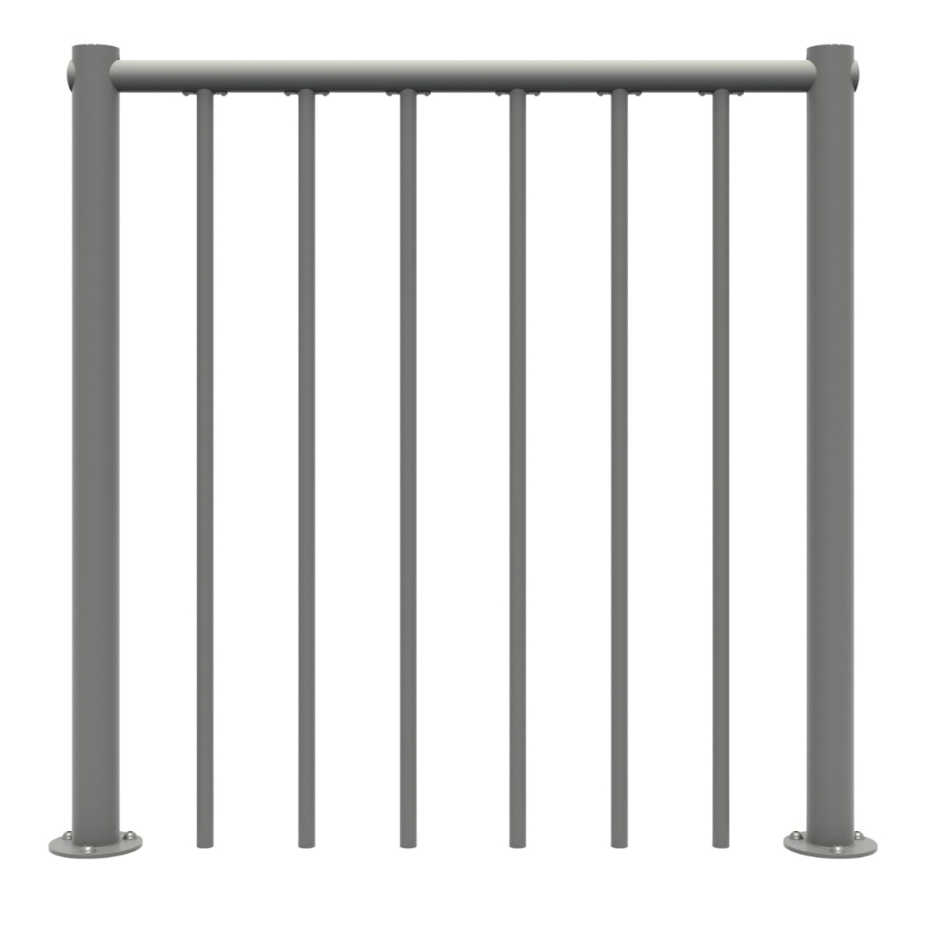 Brüstungsgeländer mit vertikalen Stäben und PVC-Handlauf