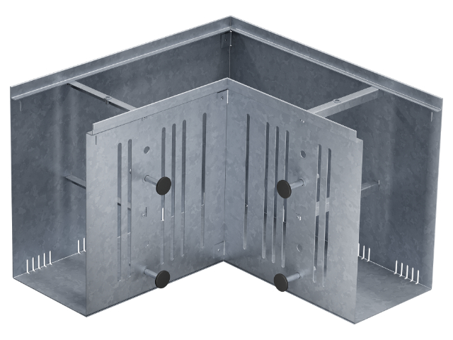 base Sockelrinne Rinnenkörper Eckelement 90° perforiert - Materialstärke 1,5 mm RB 200