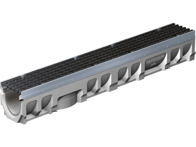 BG-FILCOTEN® pro Rinnenkörper mit Edelstahlzarge und Sicherheitsfalz NW 100, Ablaufbohrung DN 100