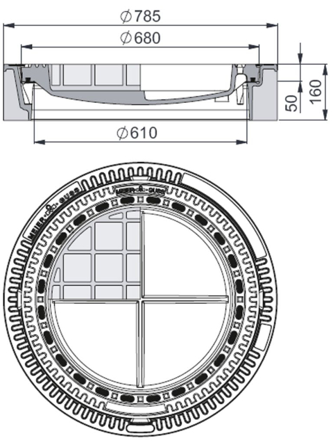 Rahmen: Beton-Guss | Deckel: Gusseisen
