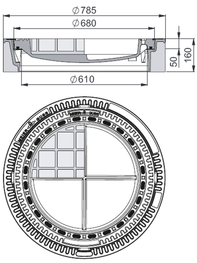 Rahmen: Beton-Guss | Deckel: Gusseisen