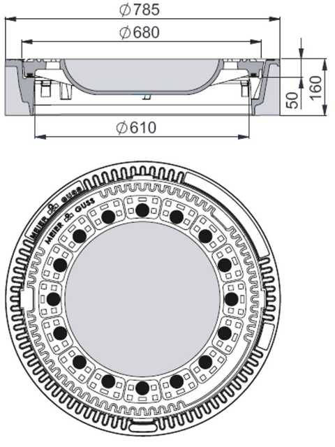 Rahmen: Beton-Guss | Deckel: Beton-Guss