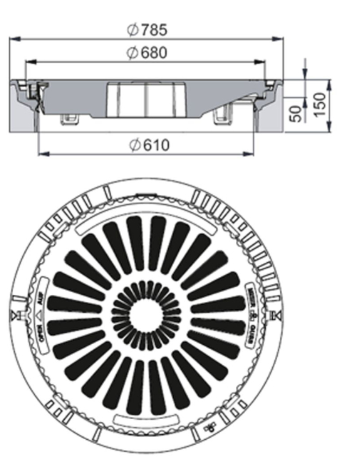 Rahmen: Beton-Guss | Rost: Gusseisen | Klasse C 250