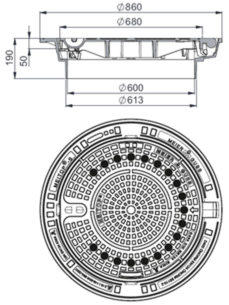 Rahmen: Gusseisen selbstnivellierend | Deckel: Gusseisen System MEITOP®-S