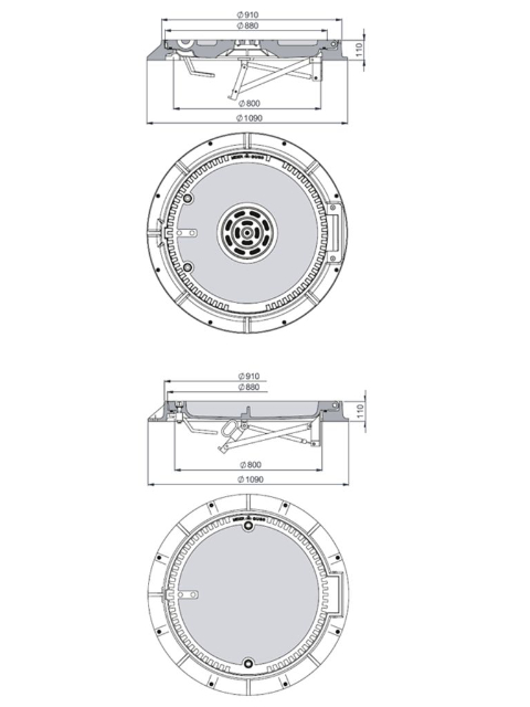 Rahmen: Gusseisen mit Flansch | Deckel: Beton-Guss System BUDALOCK®