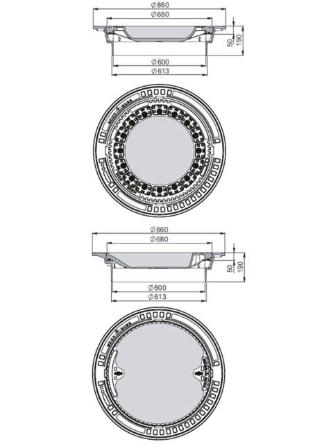 Rahmen: Gusseisen selbstnivellierend | Deckel: Beton-Guss