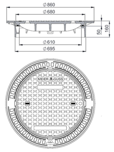 Rahmen: Selbstnivellierend | Deckel: Gusseisen