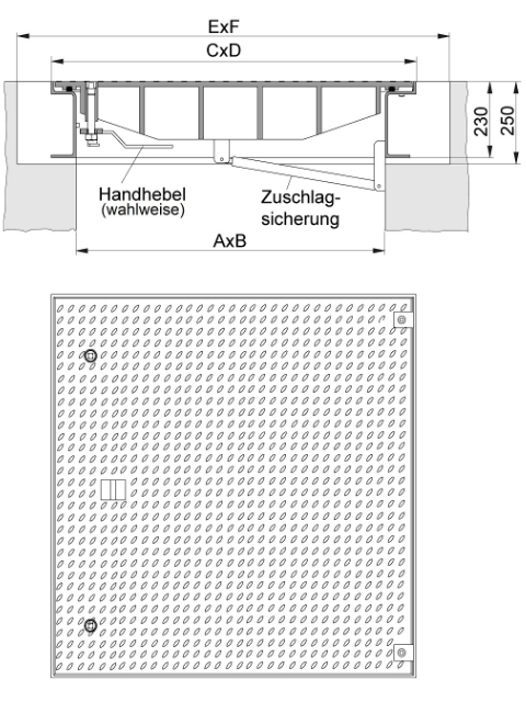 Rahmen: Stahl, feuerverzinkt | Deckel: Stahl, feuerverzinkt