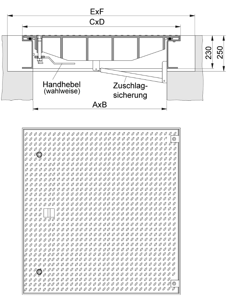 Rahmen: Stahl, feuerverzinkt | Deckel: Stahl, feuerverzinkt