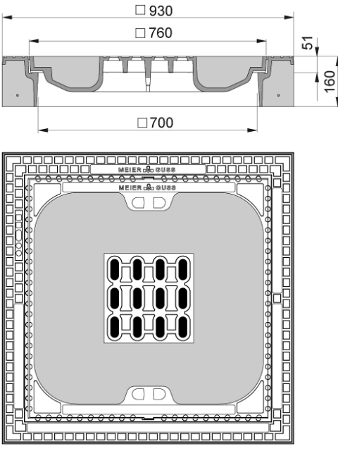 Rahmen: Beton-Guss | Deckel: Beton-Guss | lichte Weite 700/700