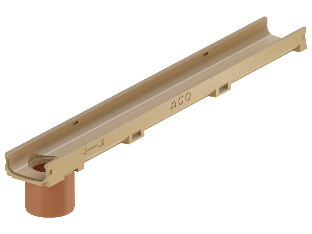 Flachrinne mit Stutzen ohne Rost, 1000 mm