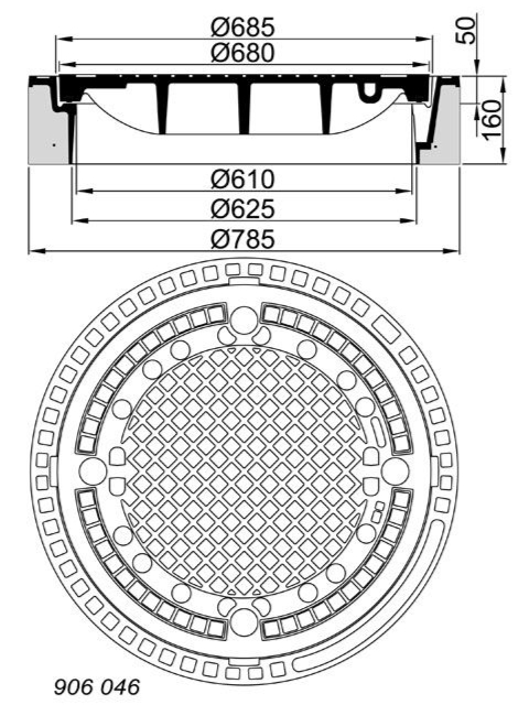 B/G-Schachtabdeck. Kl. F 900 rund, o.Vent.m. E.