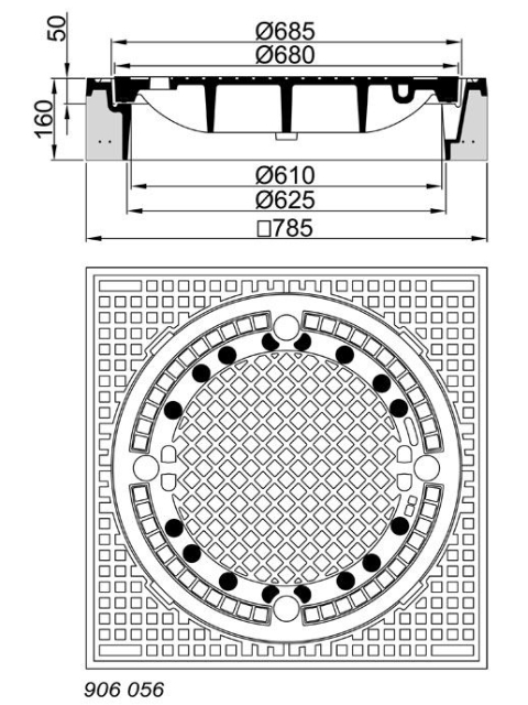 B/G-Schachtabdeck. Kl. F 900 eckig, m.Vent. m.E.