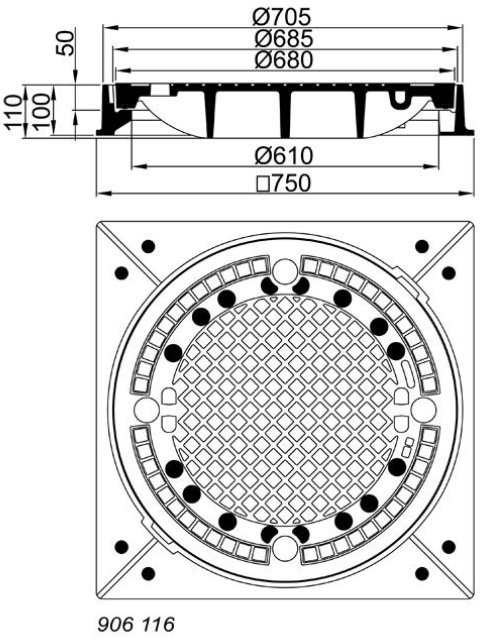 G/G-Schachtabdeck. Kl. F 900 eckig, m.Vent. m.E.